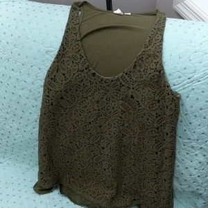 Olive green crochet-type front tank